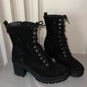 Madden girl Black Rhinestone Lace-Up Boots